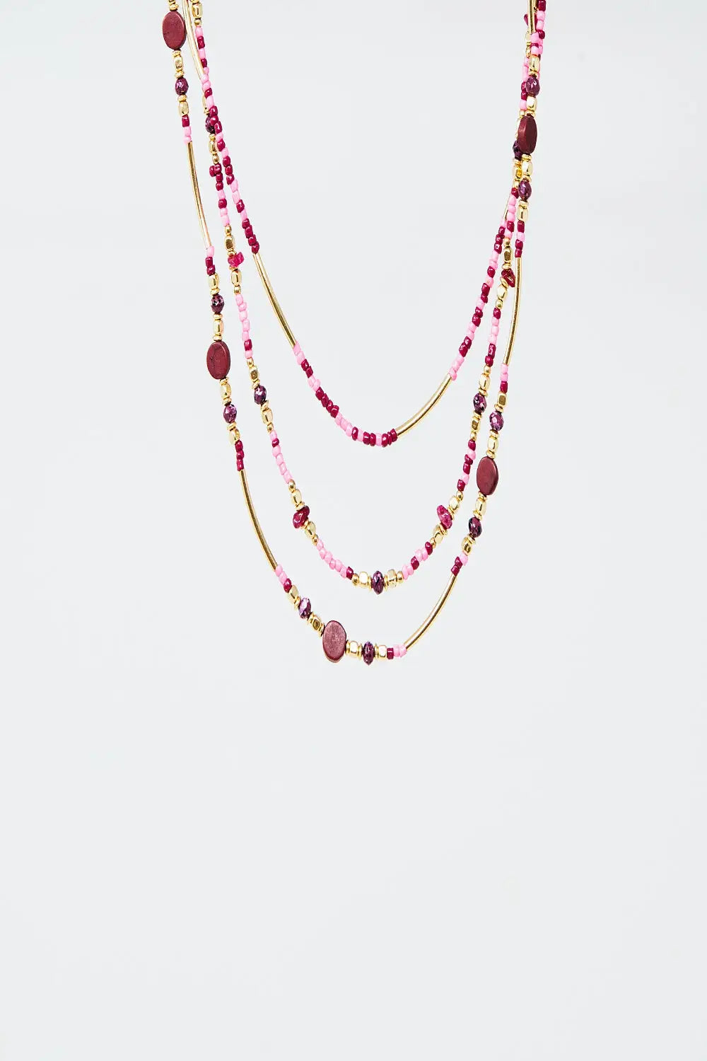 3 in 1 necklace with multicolor stones - RED