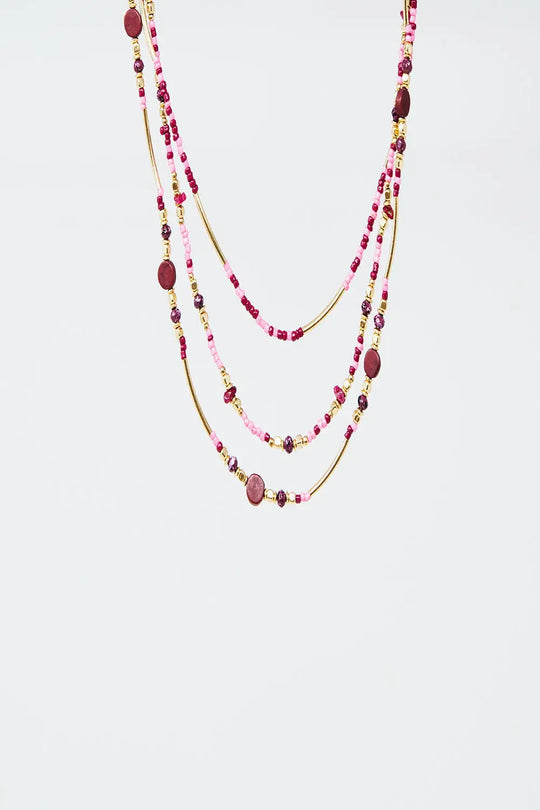 3 in 1 necklace with multicolor stones - RED