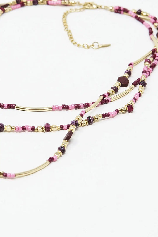 3 in 1 necklace with multicolor stones - RED