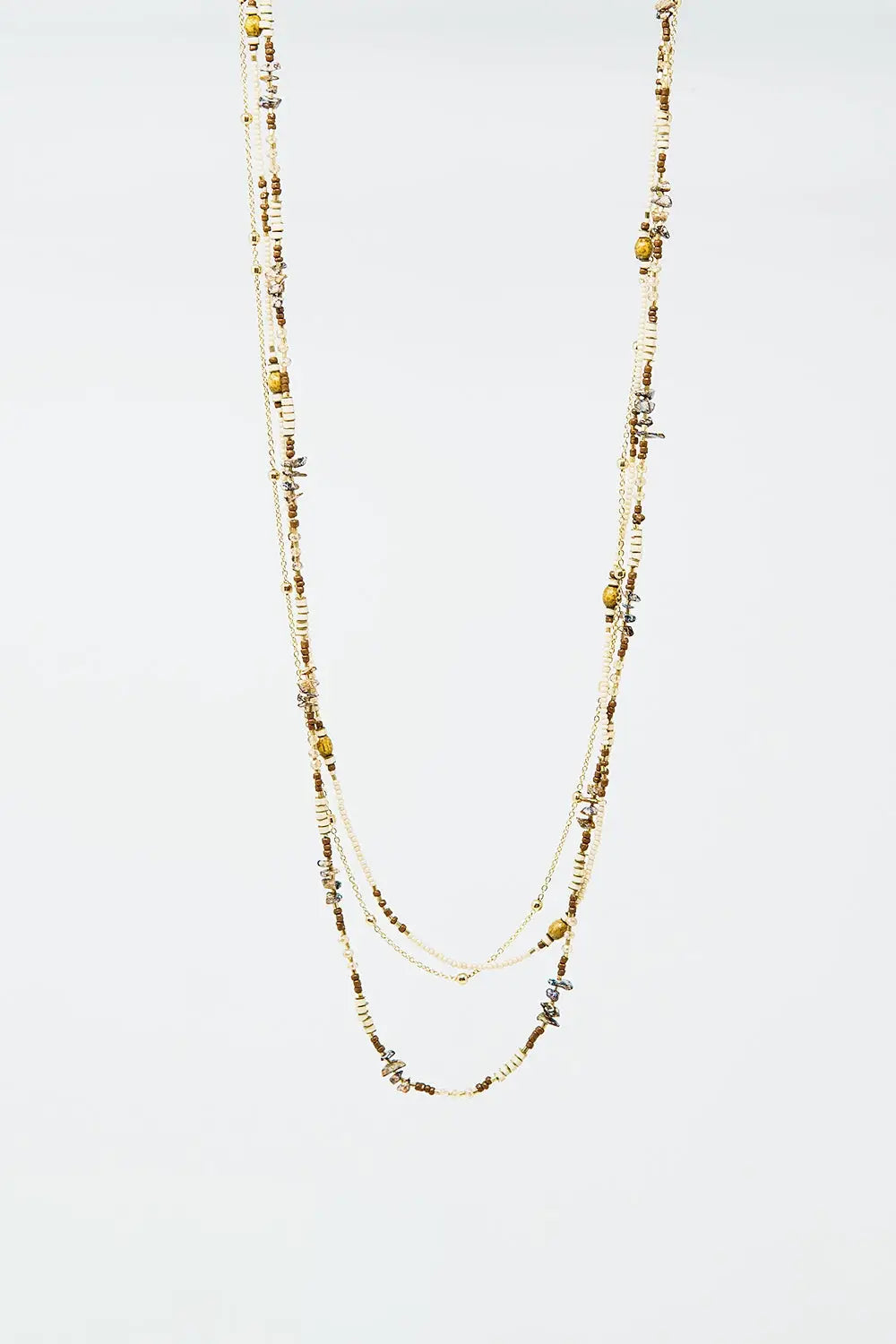3 in 1 necklace with different type of beads - GOLD
