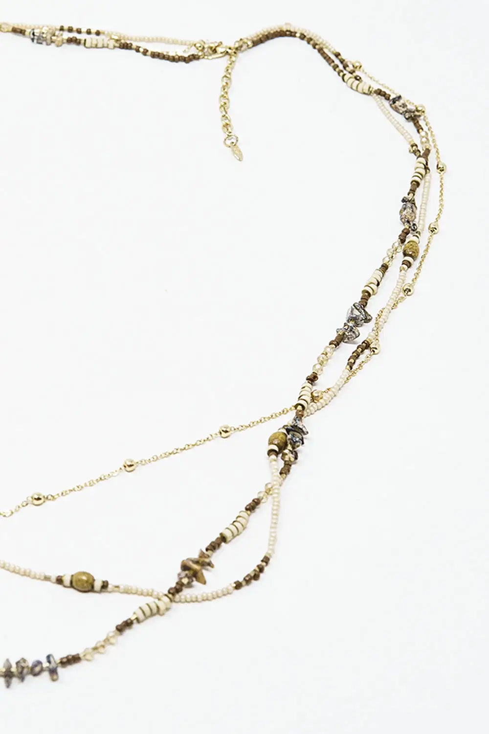 3 in 1 necklace with different type of beads - GOLD