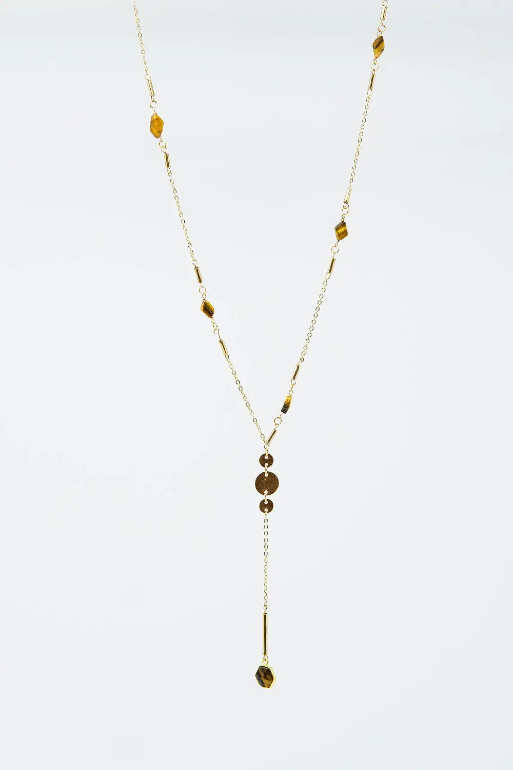 Golden necklace with stone detail and pendant - GOLD