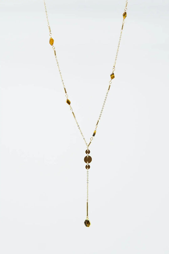 Golden necklace with stone detail and pendant - GOLD