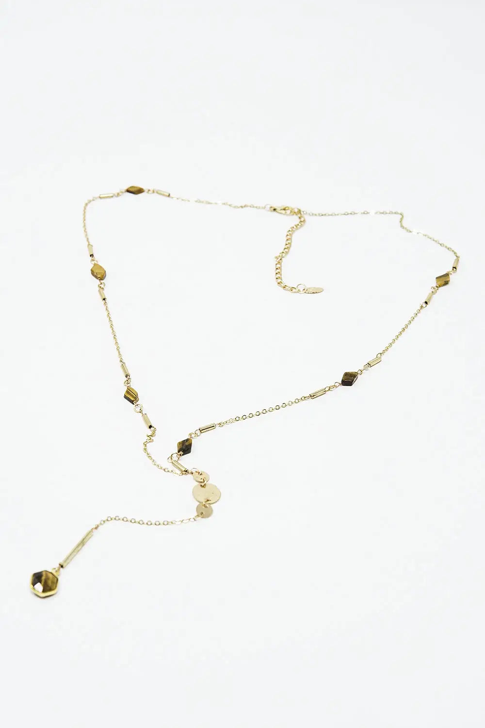 Golden necklace with stone detail and pendant - GOLD