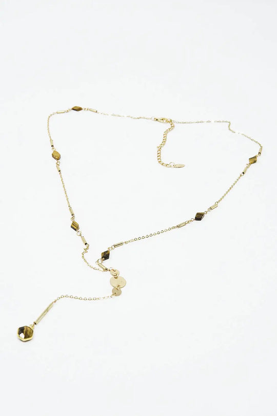 Golden necklace with stone detail and pendant - GOLD