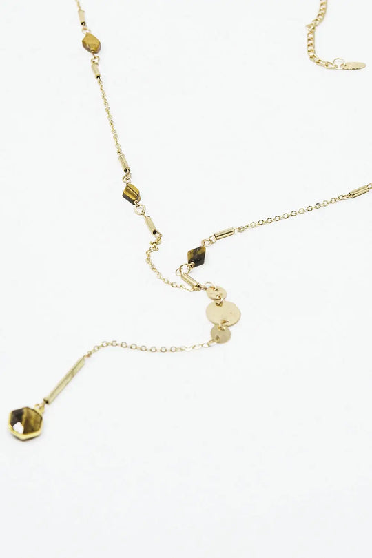 Golden necklace with stone detail and pendant - GOLD