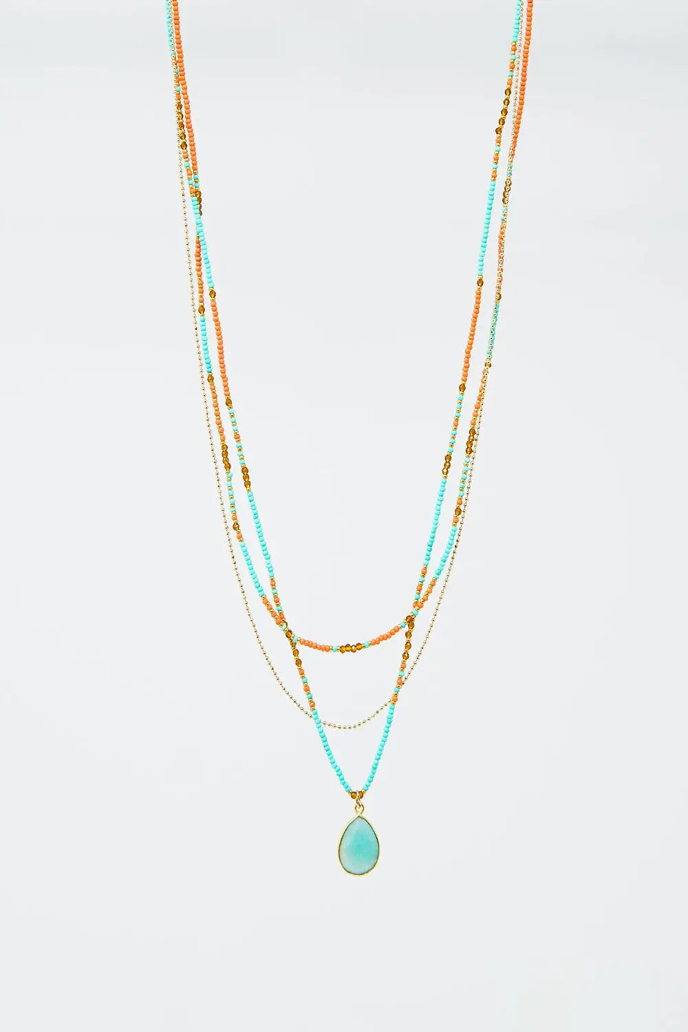 3 in 1 necklace with orange and blue beads - GOLD