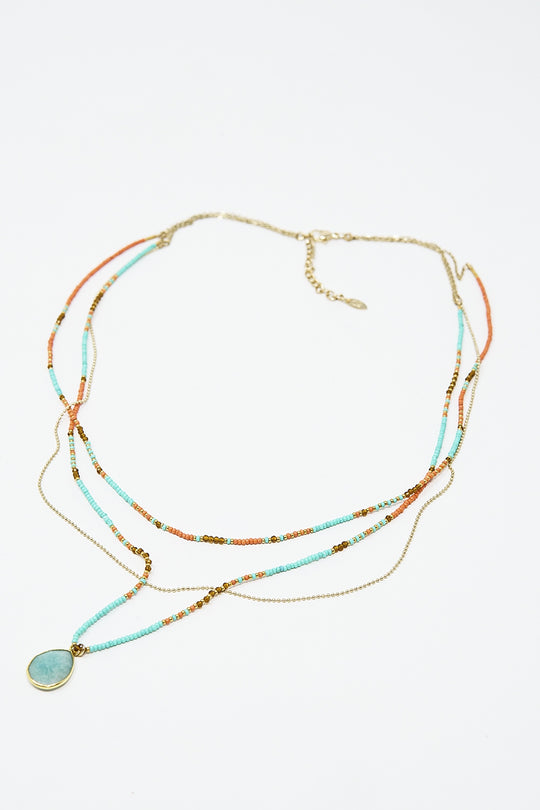 3 in 1 necklace with orange and blue beads