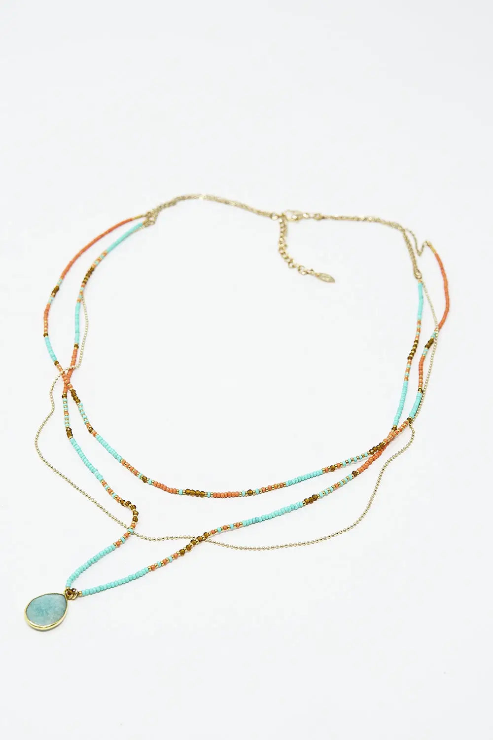 3 in 1 necklace with orange and blue beads - GOLD