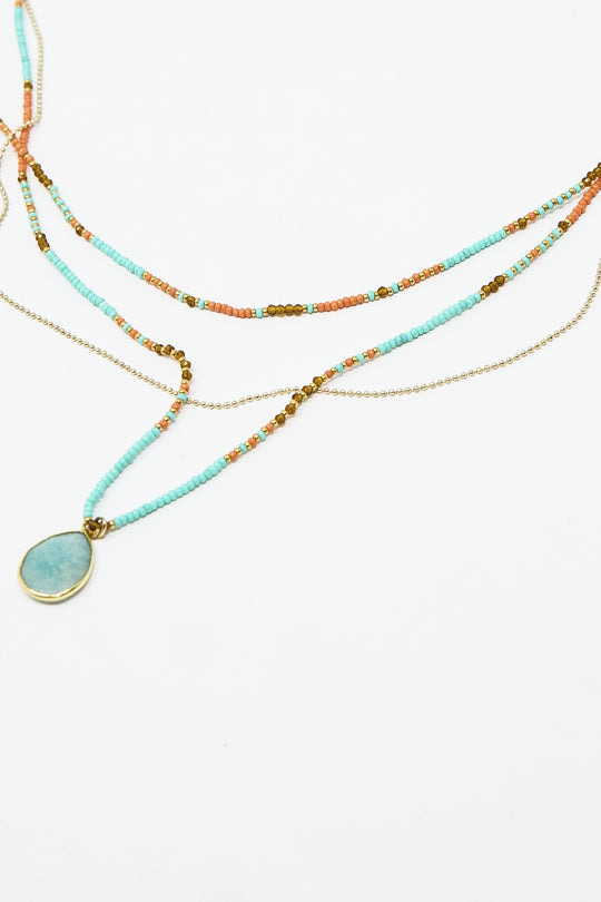 3 in 1 necklace with orange and blue beads
