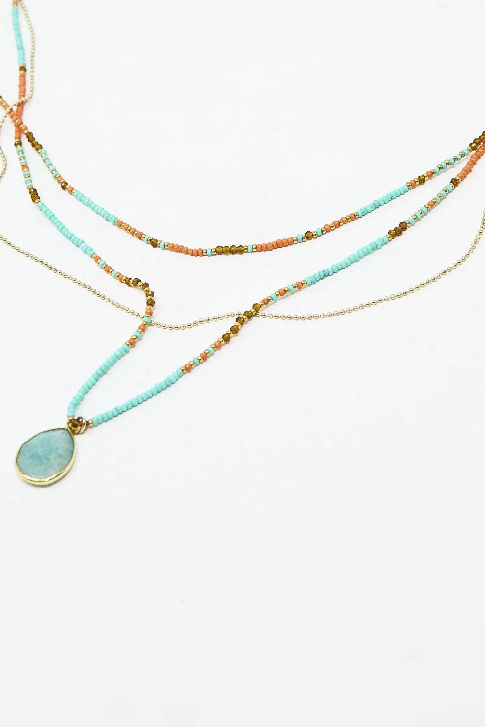 3 in 1 necklace with orange and blue beads - GOLD