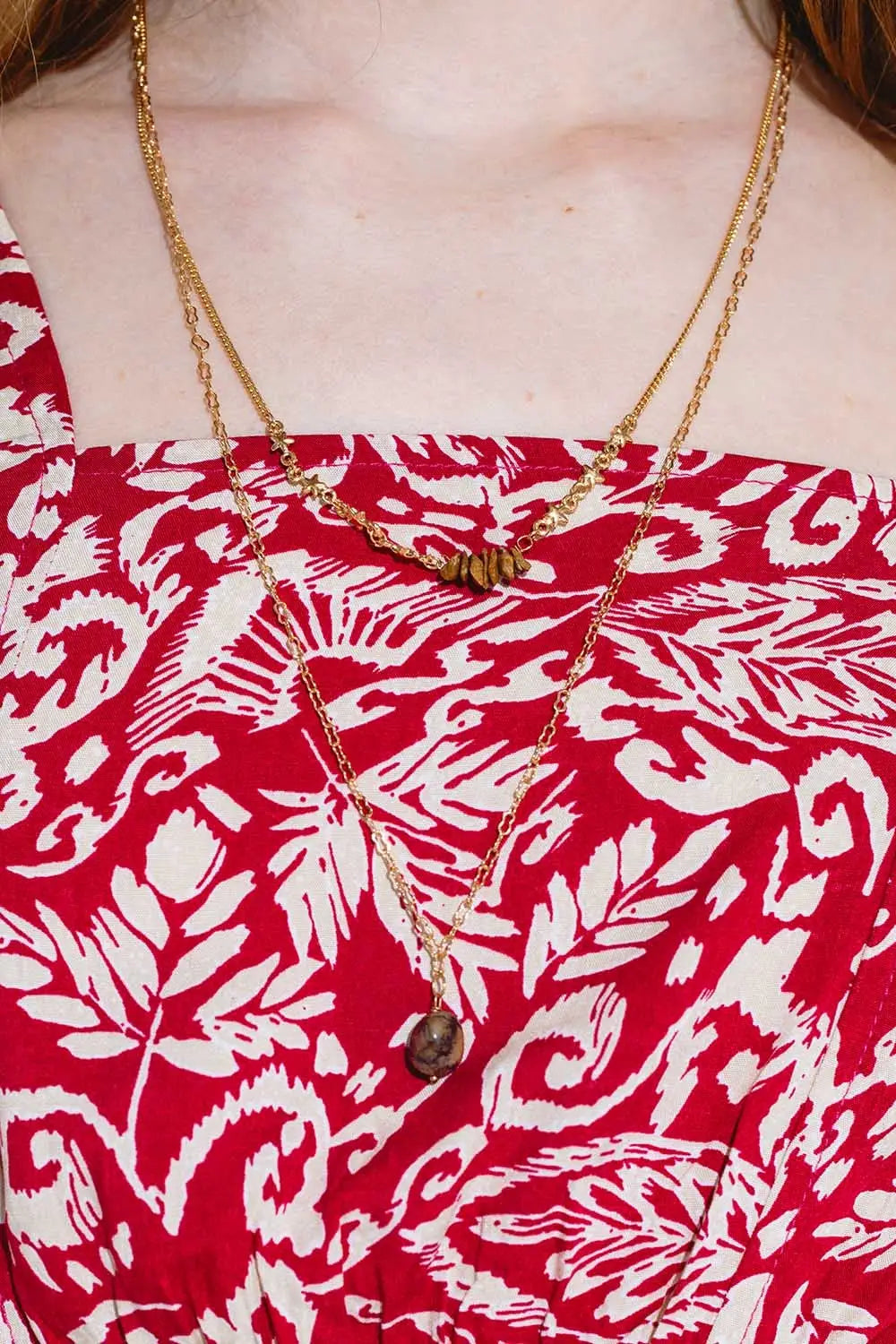 2 in 1 necklace with stone pendant and star details - GOLD