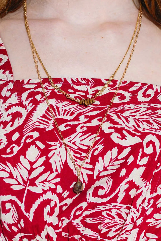 2 in 1 necklace with stone pendant and star details - GOLD