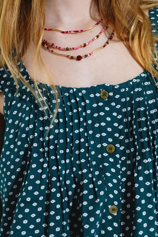 3 in 1 necklace with multicolor stones - RED