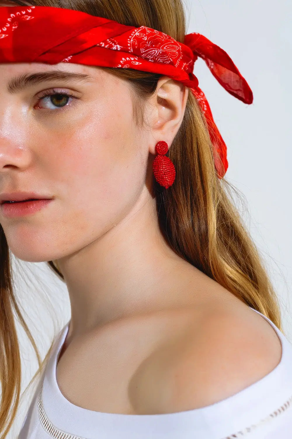 Oval Shape Beaded Earrings in Red - ORANGE / ONE - Earrings
