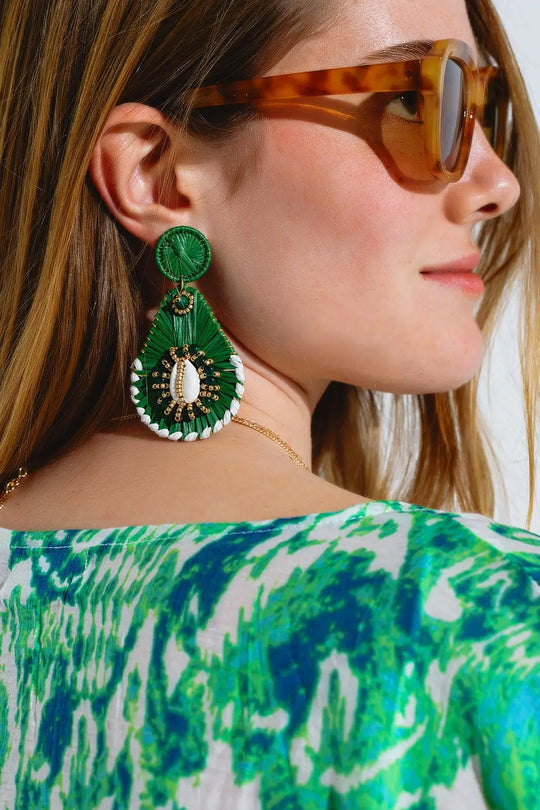 Green Waterdrop Earrings With Embellishments - GREEN / ONE - Earrings