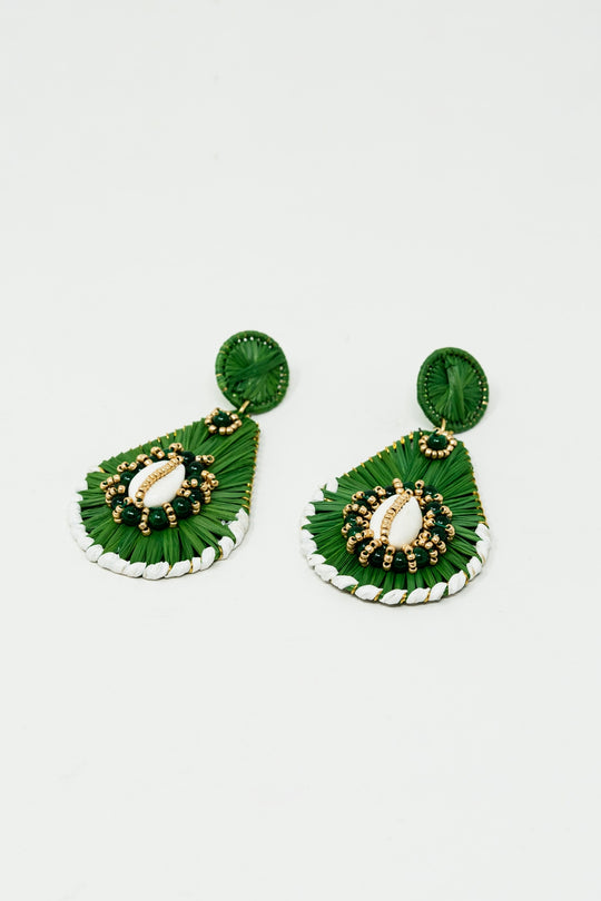 Green Waterdrop Earrings With Embellishments