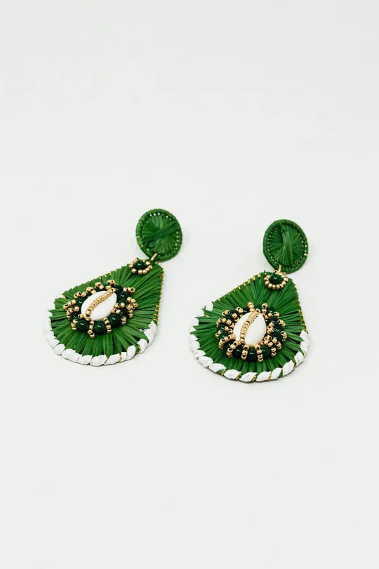 Green Waterdrop Earrings With Embellishments - GREEN / ONE - Earrings