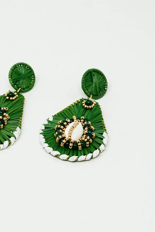 Green Waterdrop Earrings With Embellishments - GREEN / ONE - Earrings