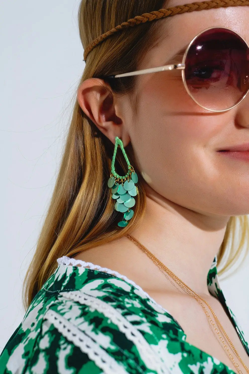Green Waterdrop Earrings With Cascading Sequins - GREEN / ONE - Earrings