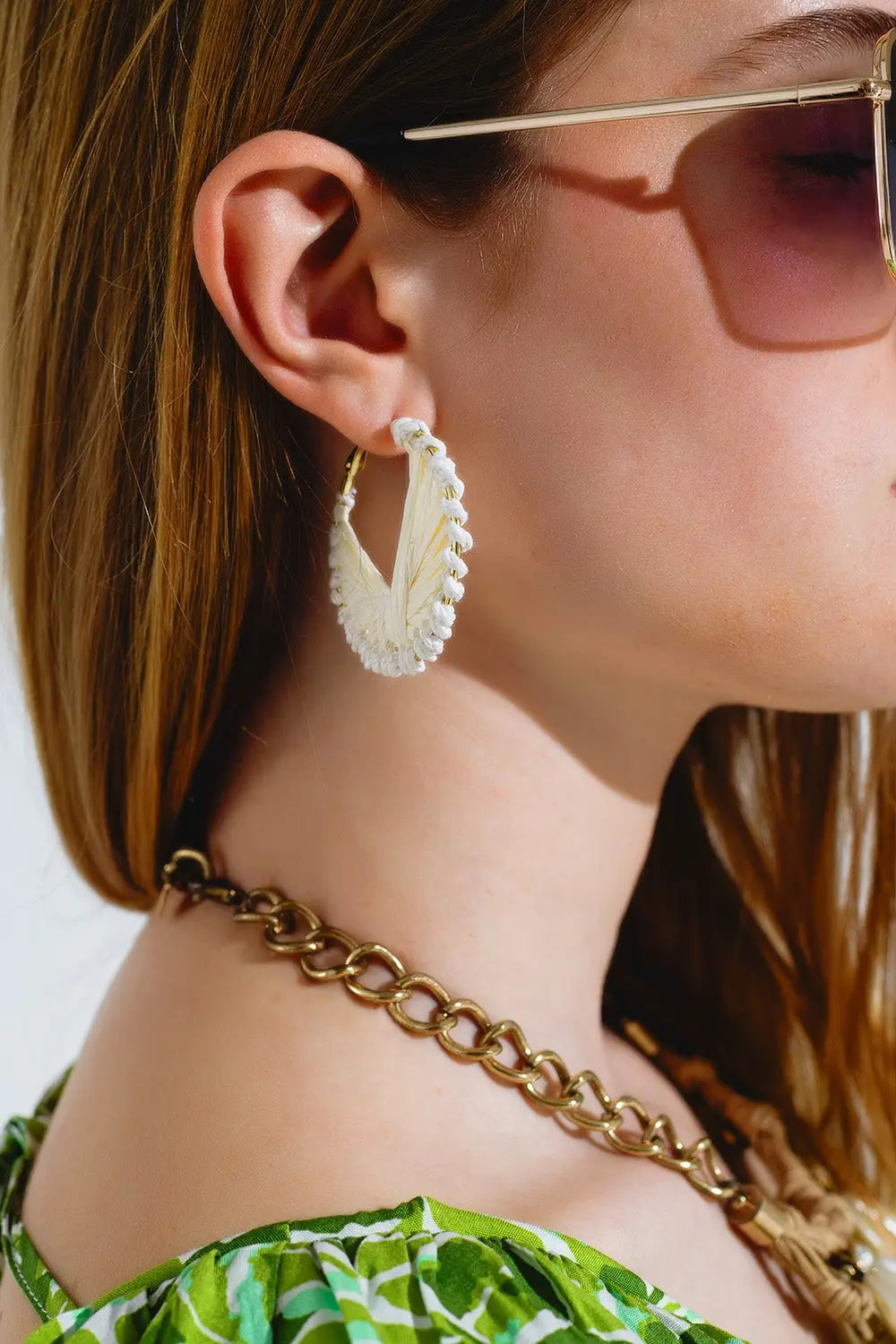 Cream Round Woven Earrings With Intertwined Motive - CREAM / ONE - Earrings