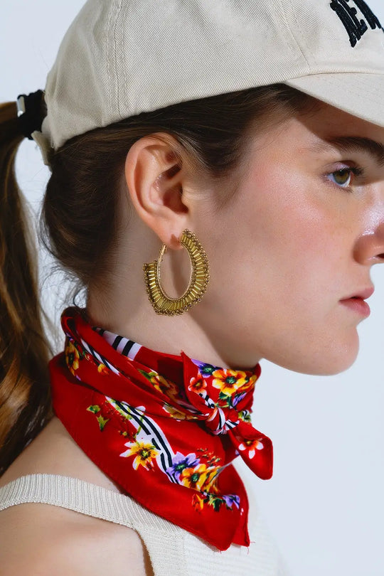 Medium Hoops With Beaded Details in Gold - BEIGE / ONE - Earrings