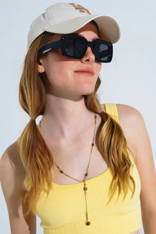 Oversized Squared Thin Frame Sunglasses in Black - BLACK / ONE - Sunglasses