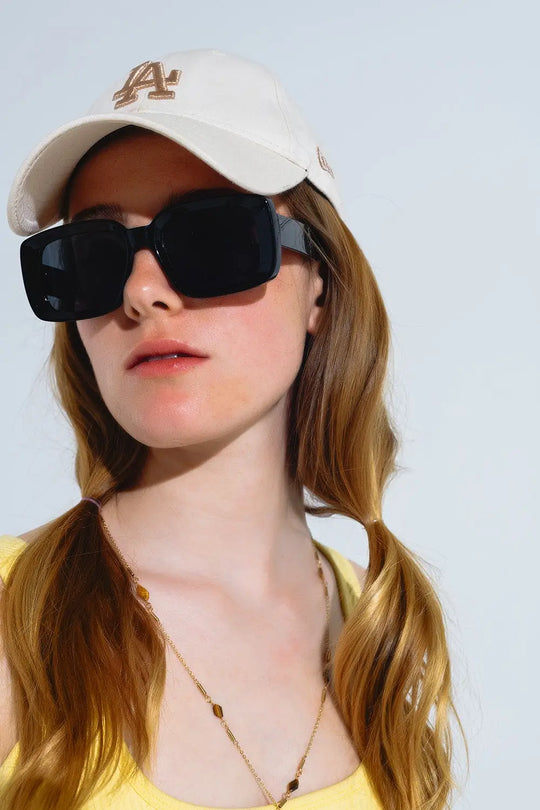 Oversized Squared Thin Frame Sunglasses in Black - BLACK / ONE - Sunglasses
