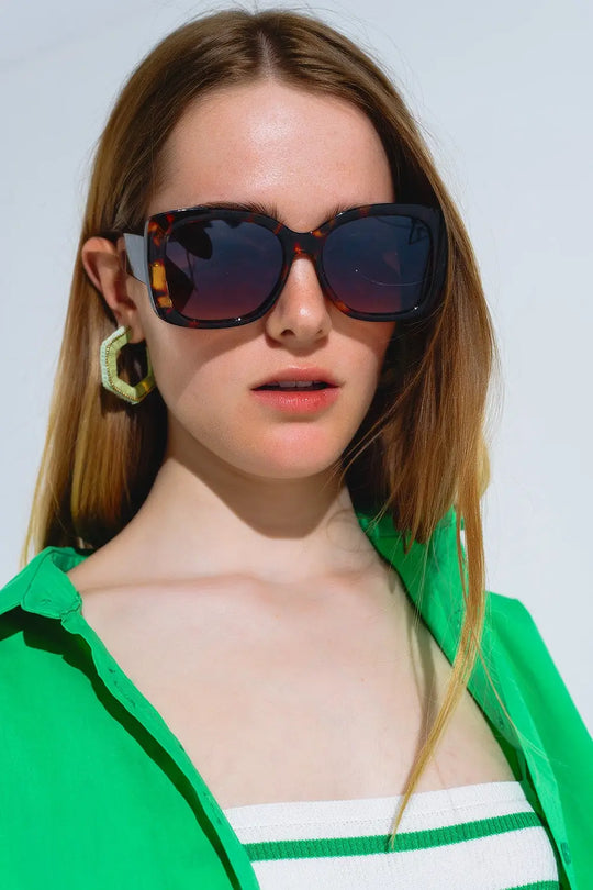 Oversized Squared Thin Frame Sunglasses in Light Tortoise Shell - BROWN / ONE - Sunglasses