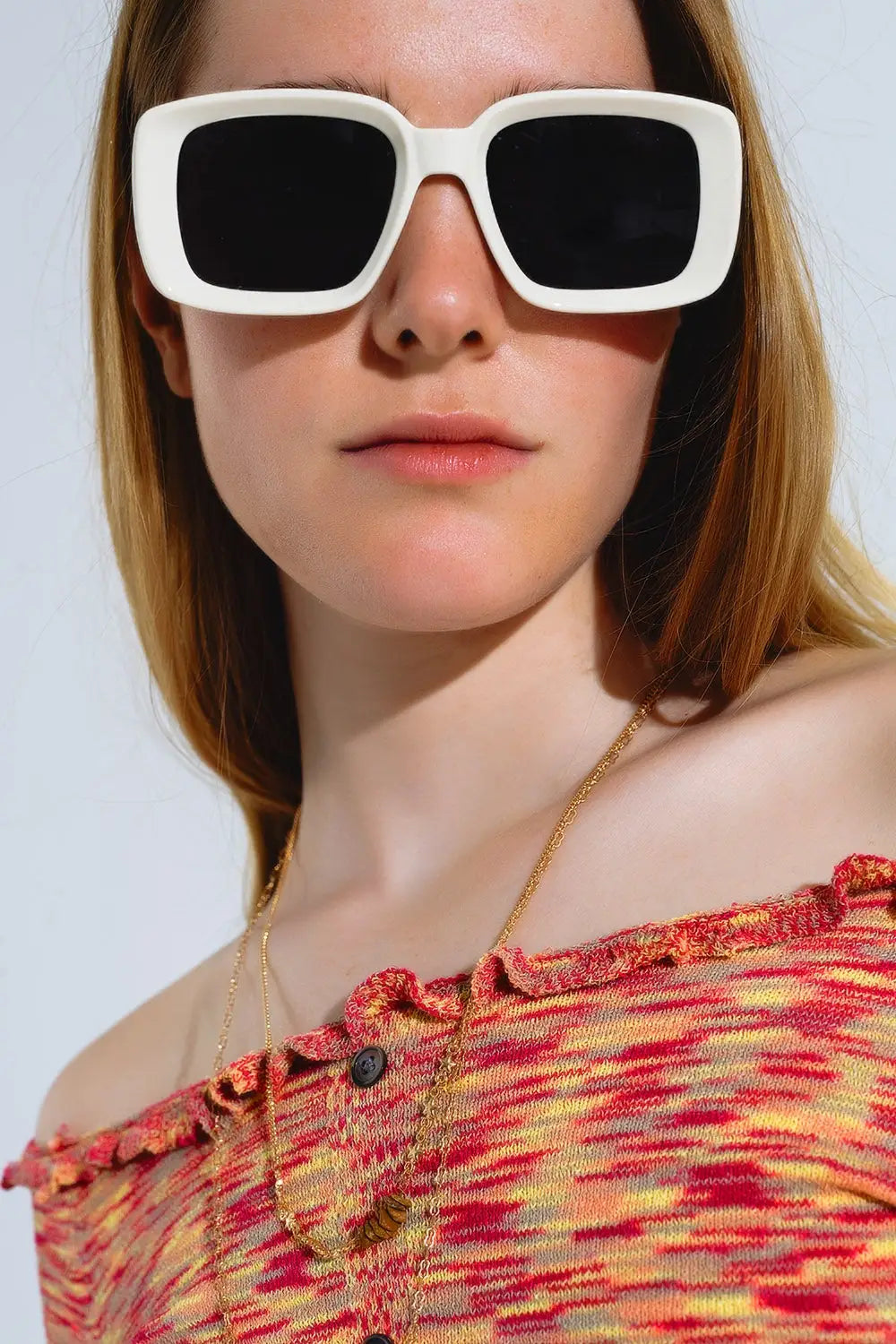 Oversized Rectangular Sunglasses With Wide Frame in White - CREAM / ONE - Sunglasses