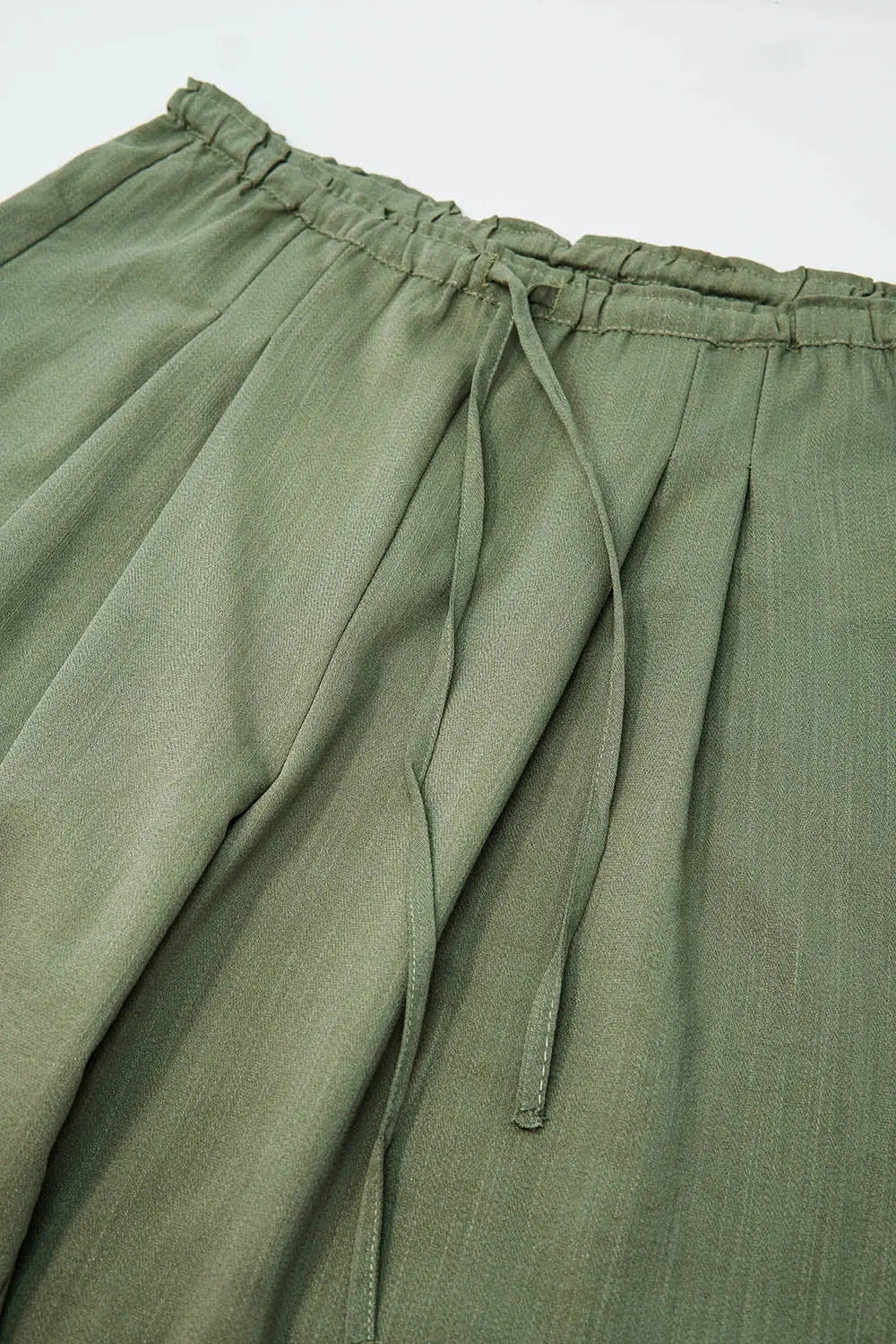 Light Green Relaxed Pants With Drawstring Closing And Side Pockets - Pants