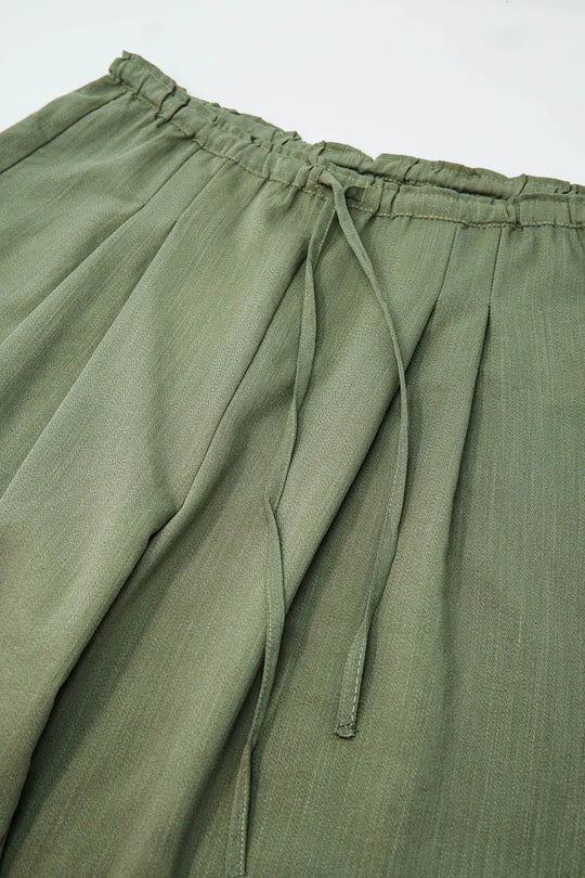 Light Green Relaxed Pants With Drawstring Closing And Side Pockets - Pants