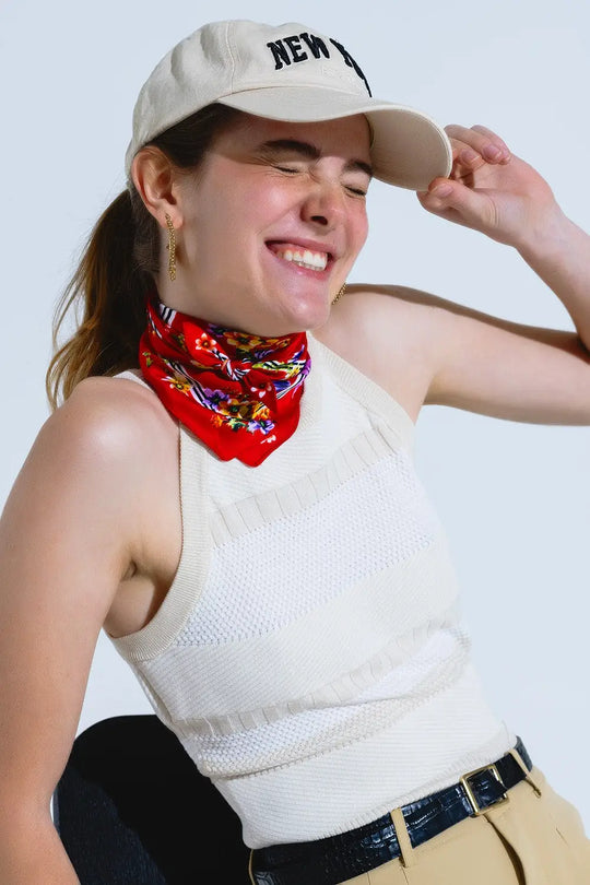 Beige Halter Tank top With Stripe Design In Different Knits - BEIGE / ONE - Tops Sweaters