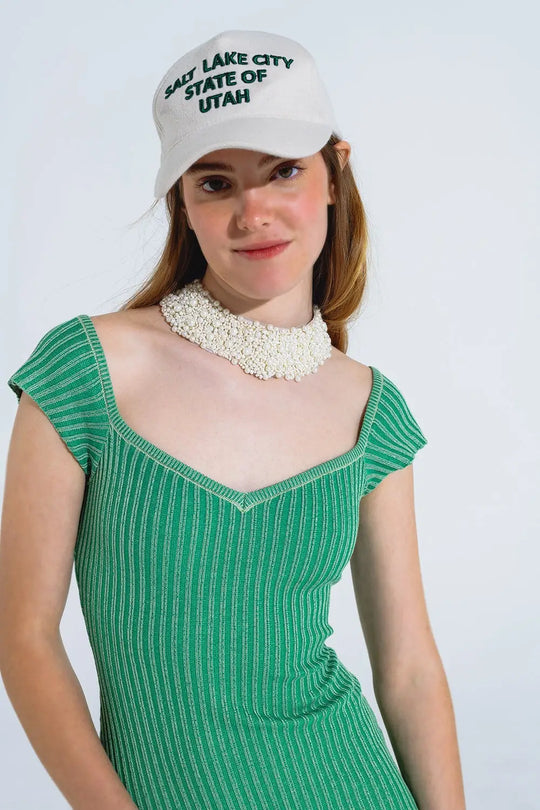 Green Midi Thick Rib Bodycon Dress With Cap Sleeves - GREEN / ONE - Dresses