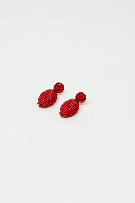 Oval Shape Beaded Earrings in Red - ORANGE / ONE - Earrings