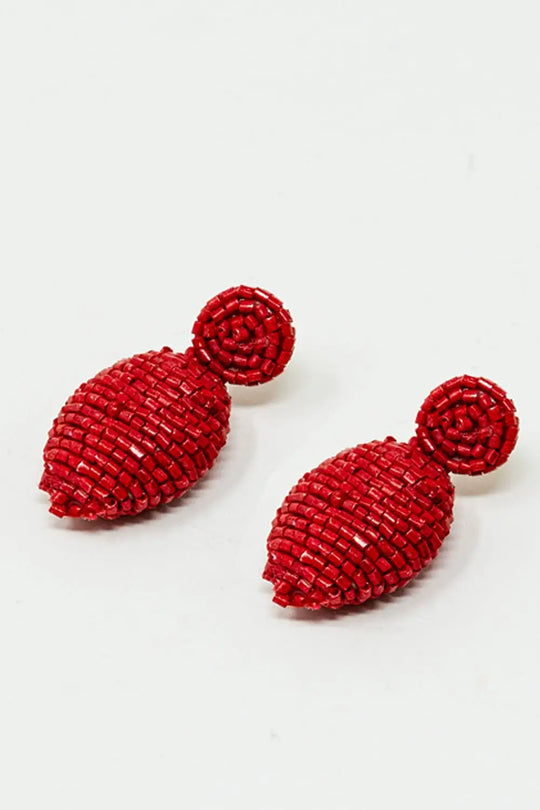 Oval Shape Beaded Earrings in Red - ORANGE / ONE - Earrings