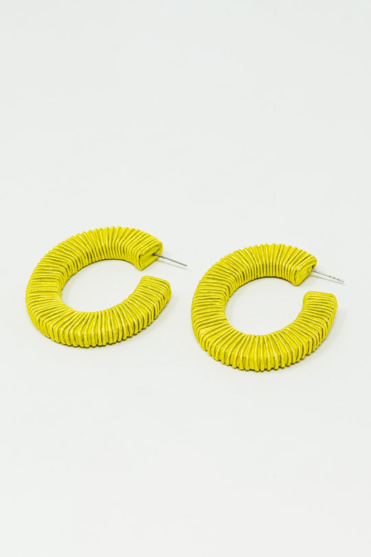 Lime Hoop Earrings With Woven Pattern