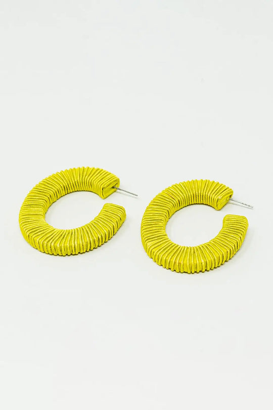 Lime Hoop Earrings With Woven Pattern - GREEN / ONE - Earrings