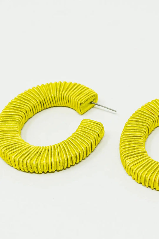 Lime Hoop Earrings With Woven Pattern - GREEN / ONE - Earrings