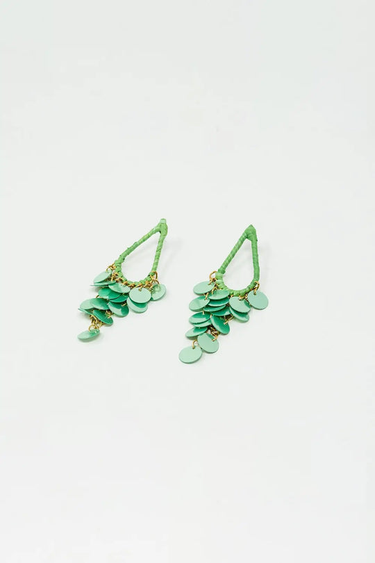 Green Waterdrop Earrings With Cascading Sequins - GREEN / ONE - Earrings