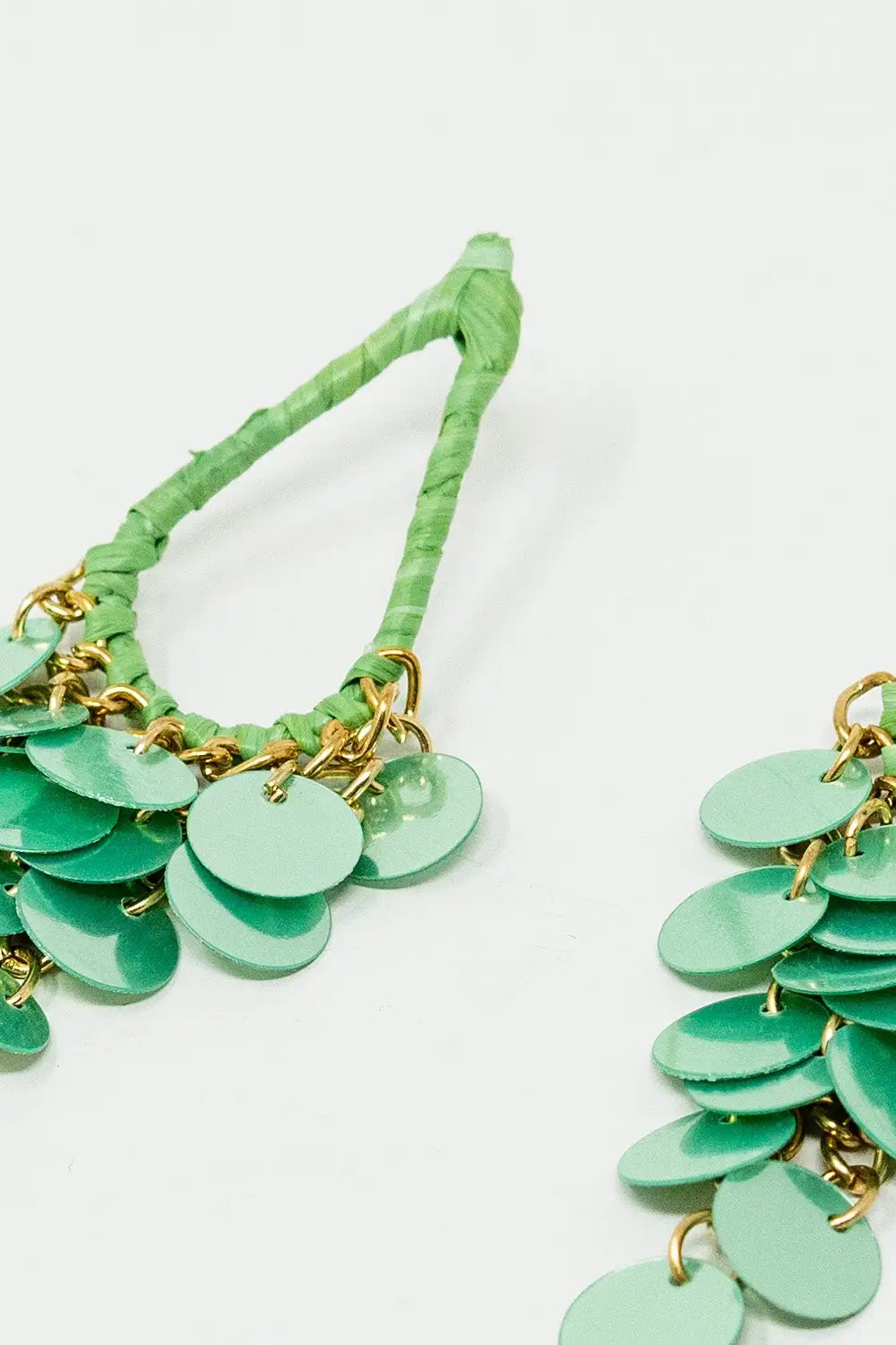 Green Waterdrop Earrings With Cascading Sequins - GREEN / ONE - Earrings