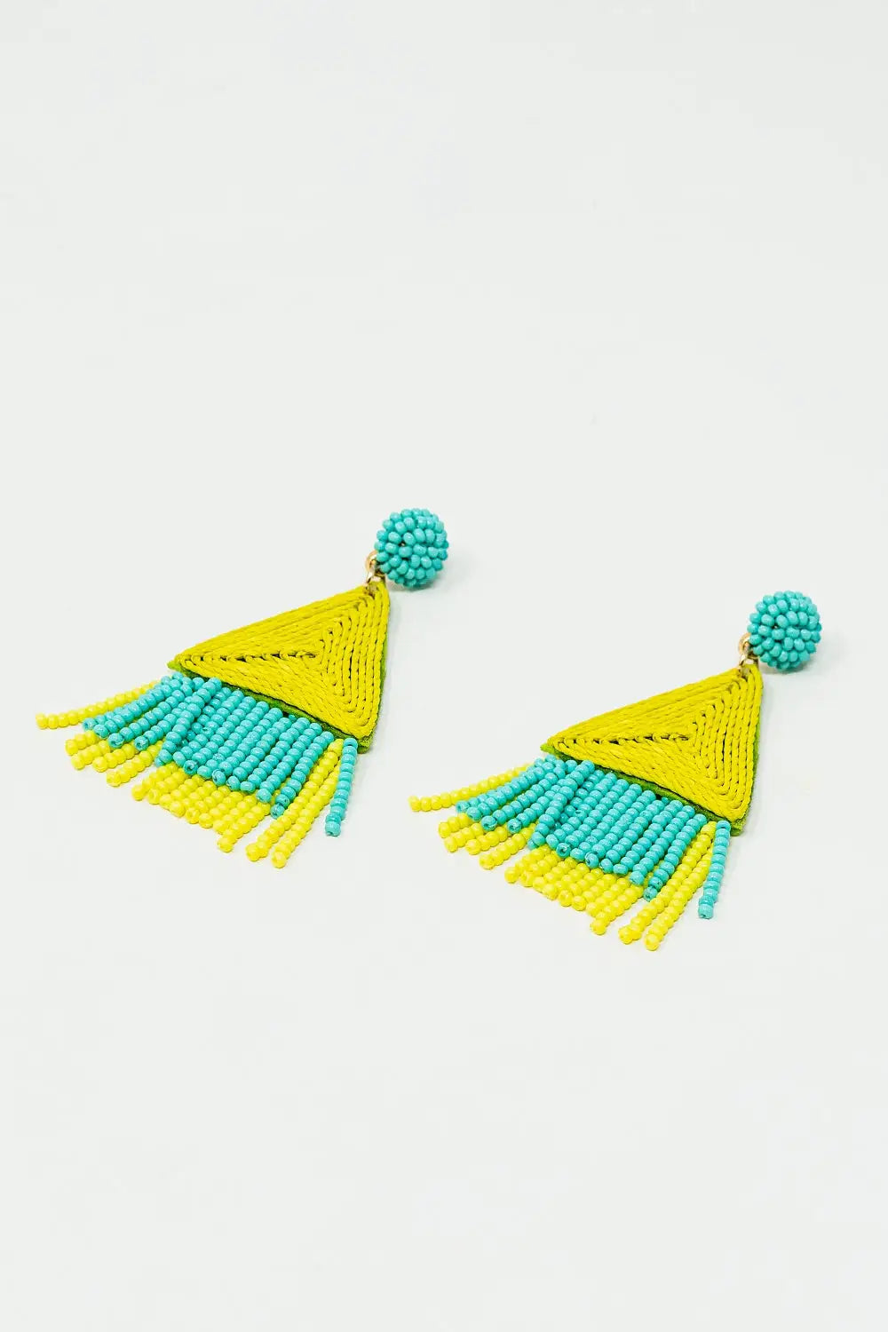 Turquoise Drop Earings With Lime Pyramid and Fringe - GREEN / ONE - Earrings