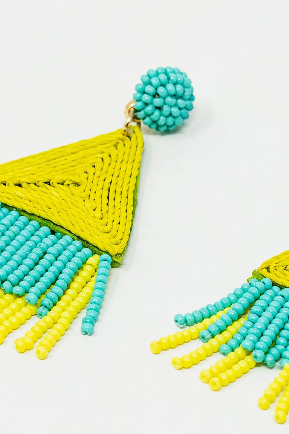 Turquoise Drop Earings With Lime Pyramid and Fringe - GREEN / ONE - Earrings
