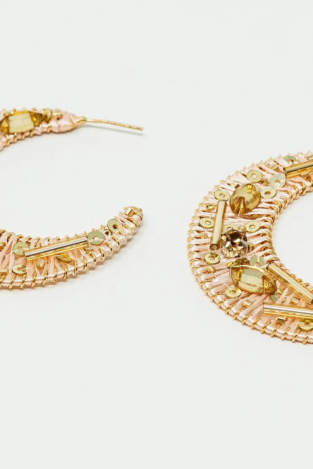 Beige Big Round Wocen Earrings With Gold Embellishments - BEIGE / ONE - Earrings