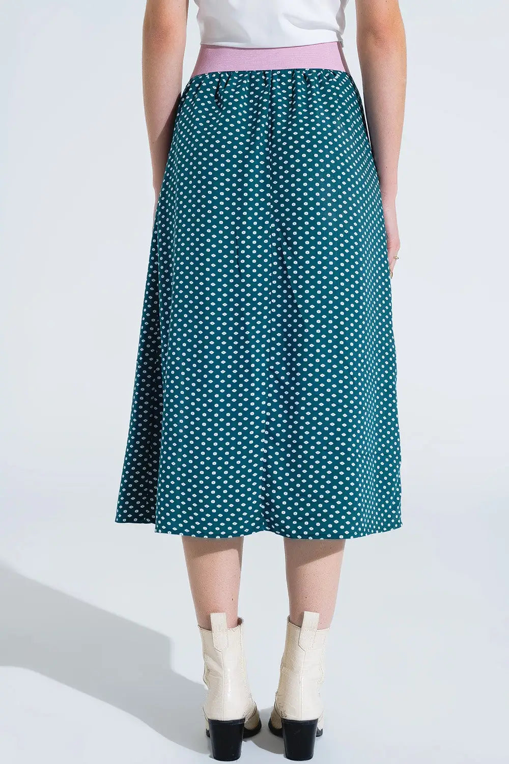 Maxi Skirt in Green With Flower Print and Side Slit - Skirts