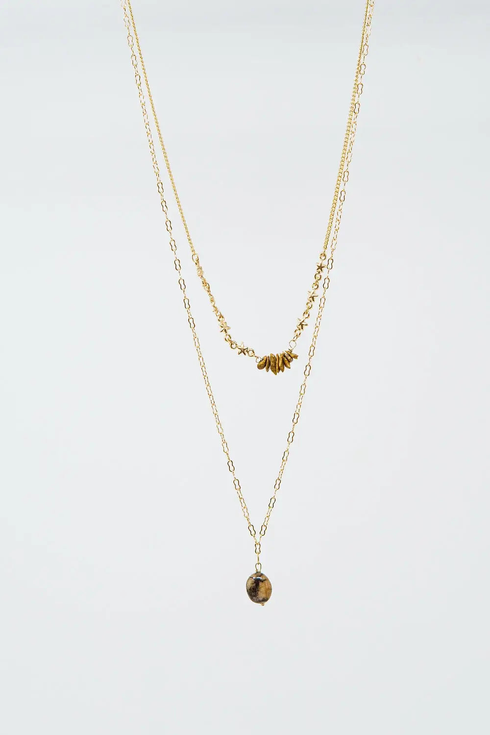 2 in 1 necklace with stone pendant and star details - GOLD