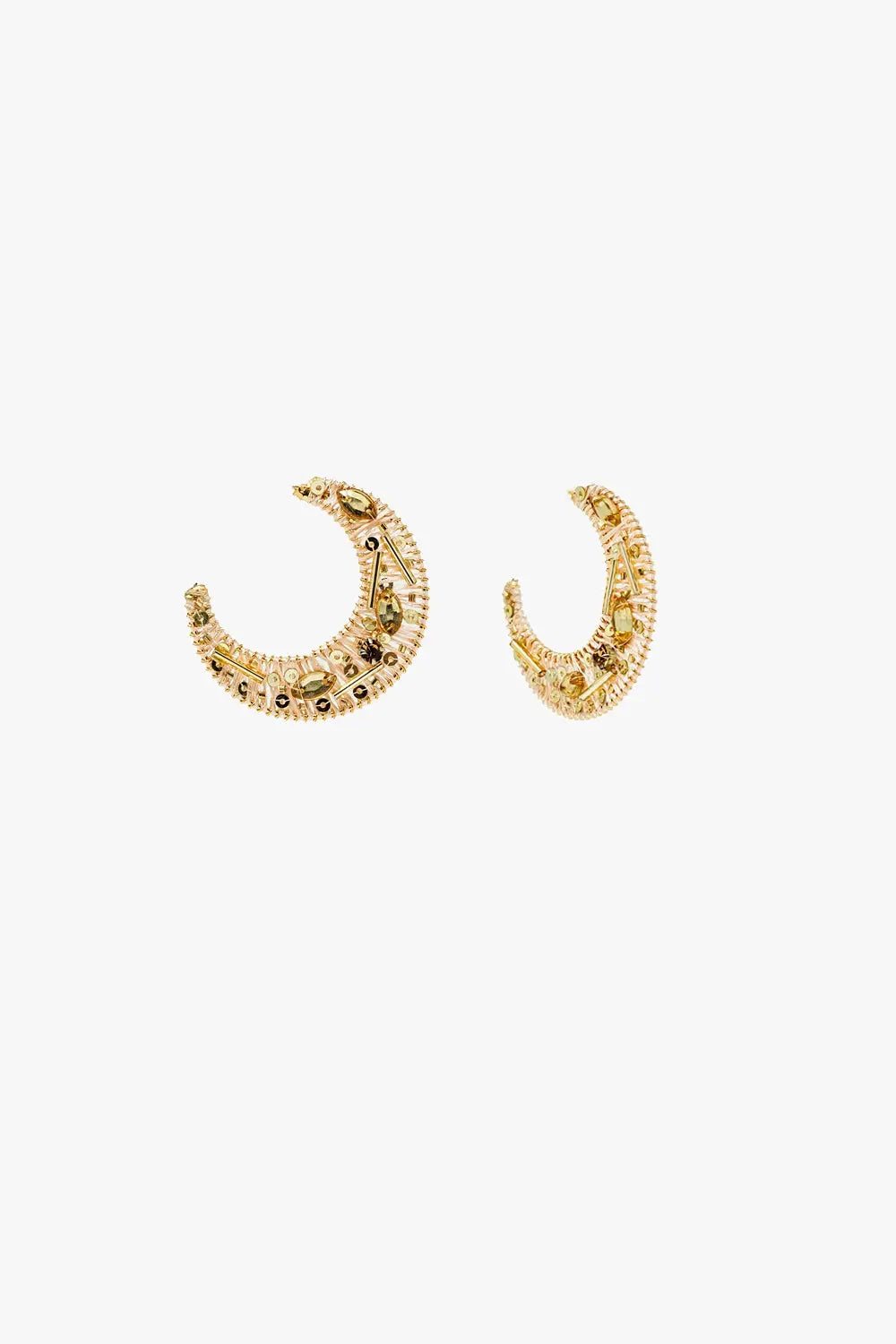 Beige Big Round Wocen Earrings With Gold Embellishments - BEIGE / ONE - Earrings