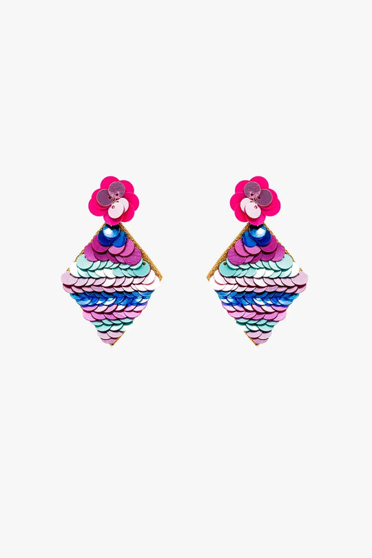 Diamond shape Earrings With Multicolor Sequin details. - FUCHSIA / ONE - Earrings