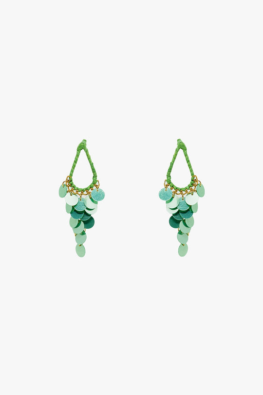 Green Waterdrop Earrings With Cascading Sequins