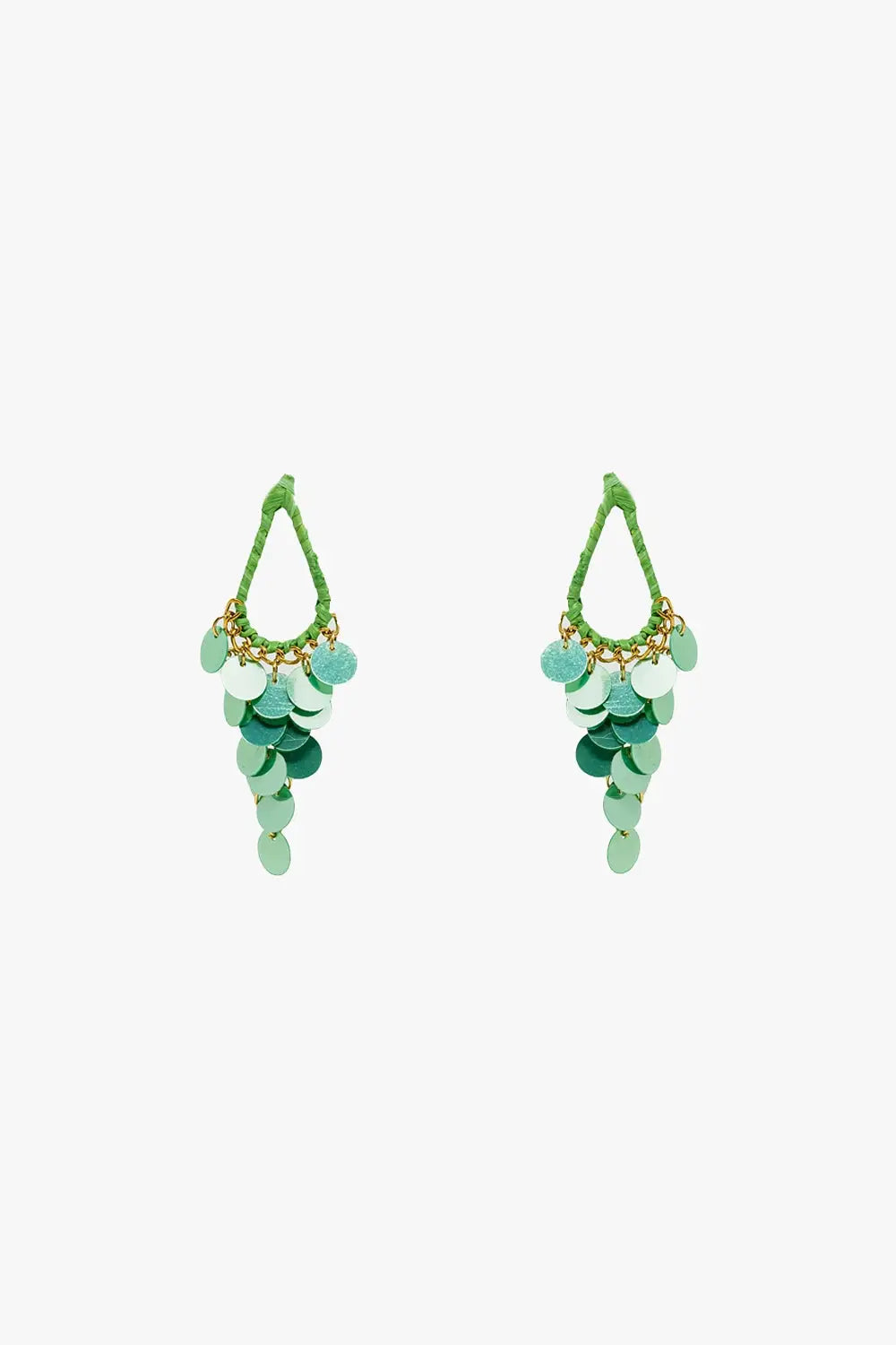Green Waterdrop Earrings With Cascading Sequins - GREEN / ONE - Earrings